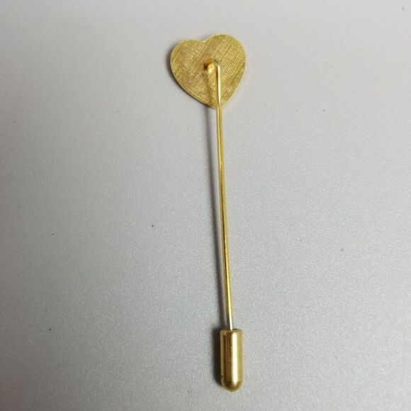 Vintage Heart Stick Pin Engraved Monogram M.N.V. Gold Tone Brooch, Estate - Picture 3 of 6